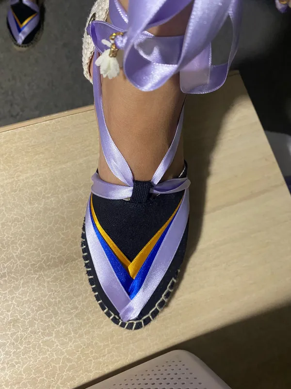 Women’s Size 38-handmade Lavender Ribbon Espadrille with Blue Accent - Image 12