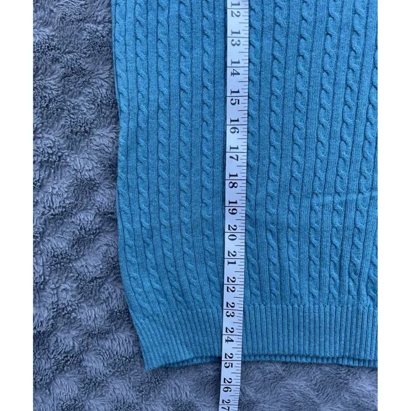 VTG LL Bean Cable Sweater Vest L-REG Wool/Cashmere Cable Knit Teal Green Preppy - Image 13