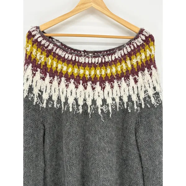 Free People Baltic Fair Isle Knit Sweater Large Gray Alpaca Mohair Blend - Image 4