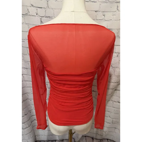 Suuksess bright red, form-fitting ruched long-sleeve top - Image 3