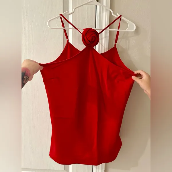 NWT A New Day Elegant Red Top with Rose Detail - Image 3