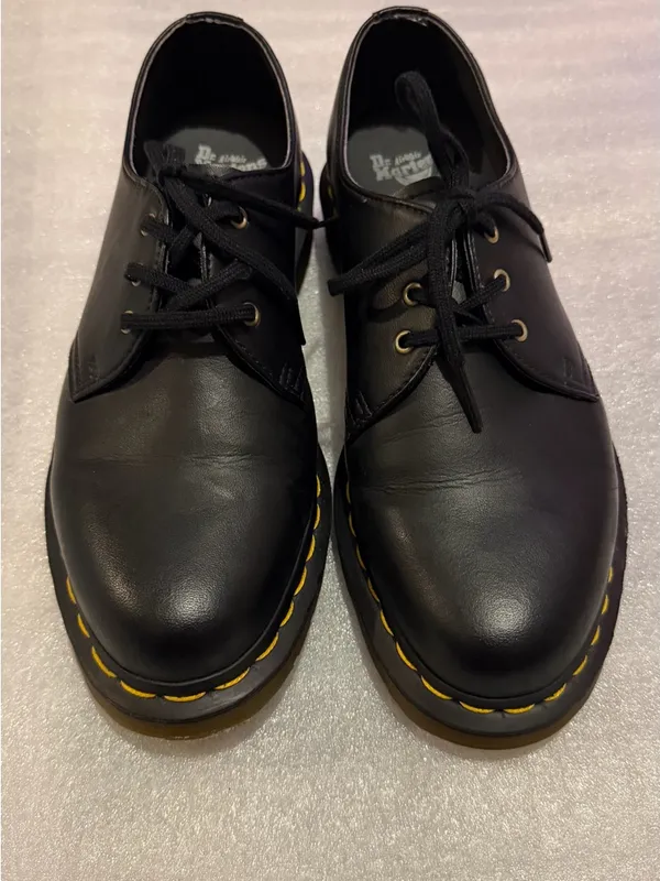 Dr. Martens Vegan 1461 Oxford Black Leather Lace-Up Shoes with Yellow Stitching - Image 5