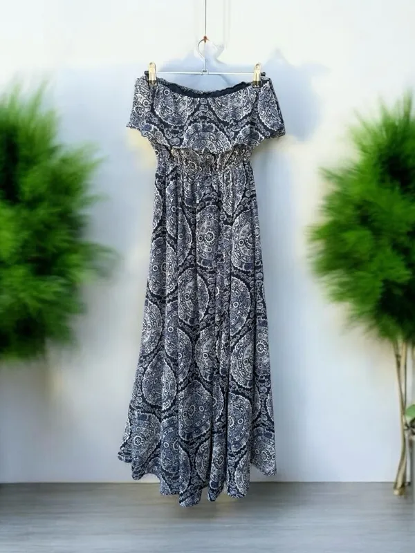 Hollister Navy Paisley Strapless Boho Dress Size Small - Image 2