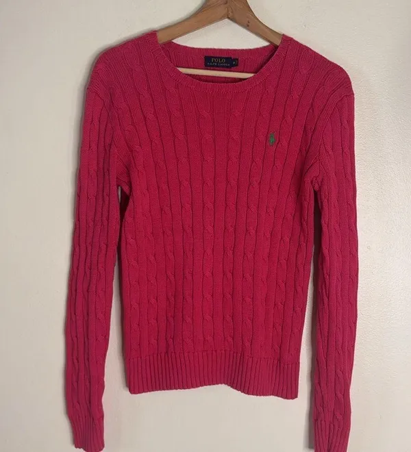 Polo Ralph Lauren ladies julieanna pink cotton pullover crewneck sweater M - Image 3