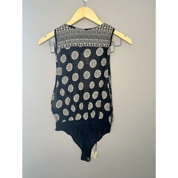 Free People Intimately Bodysuit Womens XS Black Printed Tassel OB1469393 Boho - Image 10
