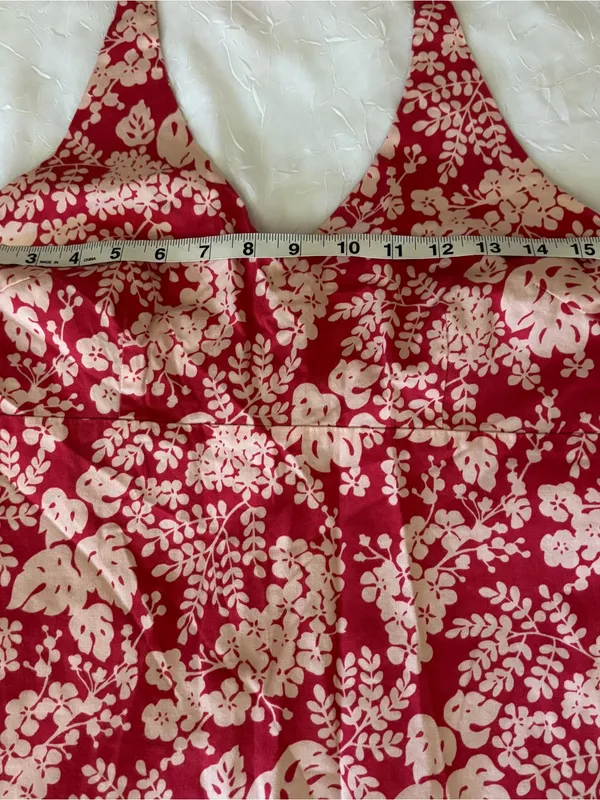 J. Crew Red and White Floral Halter Midi Dress 100% cotton y2k - Image 6
