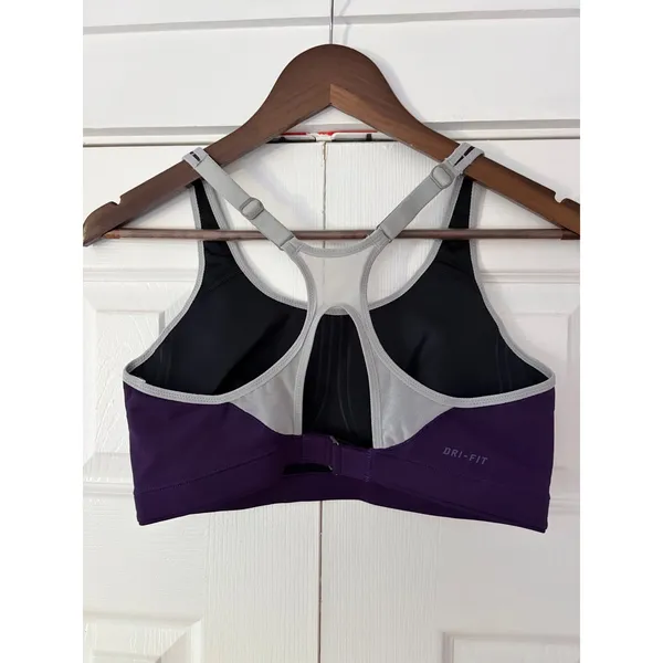 Nike Dri-FIT High Support Sports Bra Purple Grey Racerback Size L B/C 445687-524 - Image 2