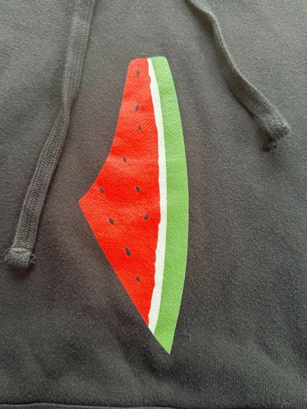 Wear The Peace Black Watermelon Palestine Map Pullover Hoodie Sweatshirt Small - Image 2