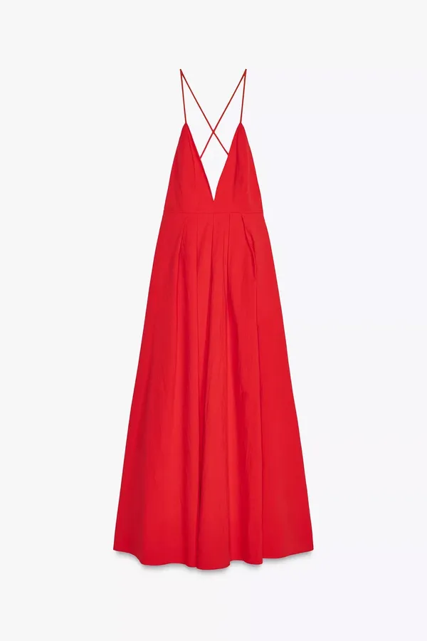 Zara long red maxi dress ZW collection flowy corset elegant evening wedding - Image 8
