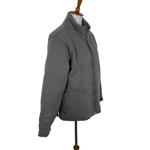 Three Dots Gray Full Zip Puffer Jacket Heather Pavement XL‎ Lightweight Quilted - Image 2