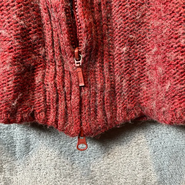 Royal Robbins Chunky Knit Red Marled Wool Blend Cable Knit Zip Up Jacket Size LG - Image 5