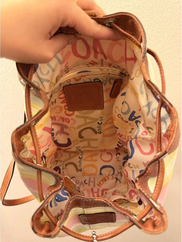 Vintage Coach Hamptons Watercolor Stripe Drawstring Backpack 2009 - Image 4