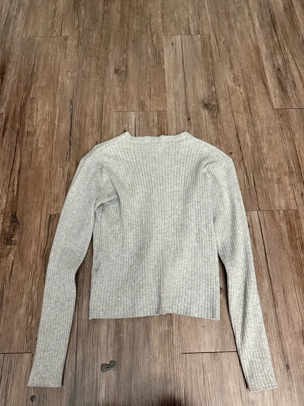 Dazy Gray Ribbed Button-Up Women's Sweater Cardigan Scalloped Trim Size XSmall - Image 5