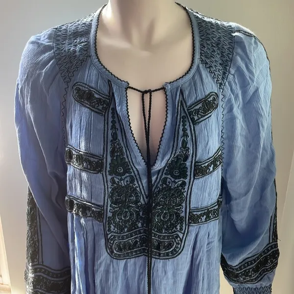 Free People Wind Willow Boho Embroidered Peasant Dress. Periwinkle Gauzy Size S - Image 7