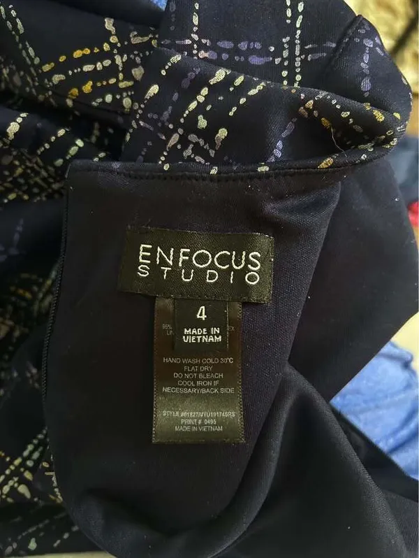 Enfocus Studio Navy Blue Sleeveless Plaid Dress with Decorative Buttons Size 4 - Image 5