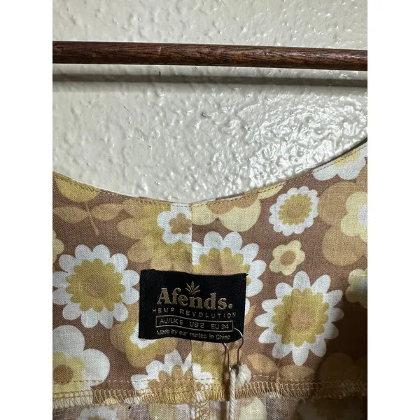 Afends Hemp Tencel Retro Daisy Floral Mini Dress Sleeveless Scoop Neck US 2 - Image 7