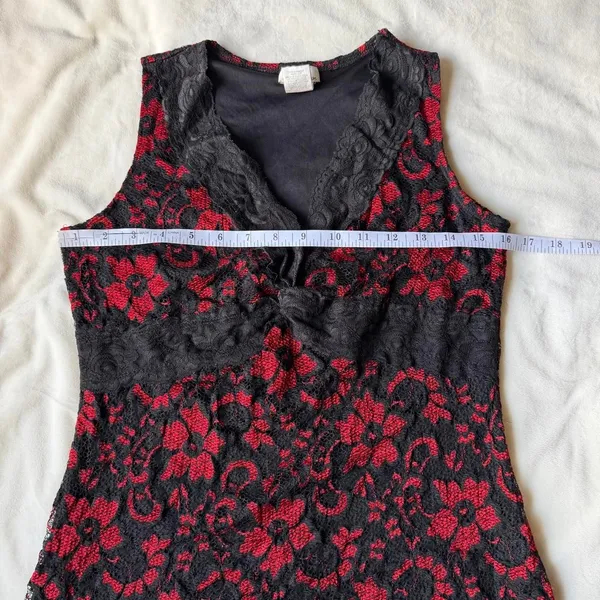 vintage y2k whimsygoth witchy fairycore black & red lace tank top size small - Image 6