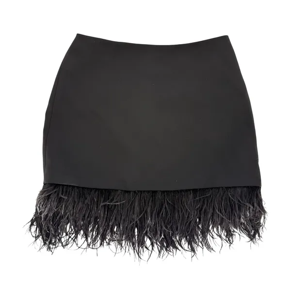 Amanda Uprichard Dessa Mini Skirt Womens XS Black Feather Trim Glam Party Modern - Image 5