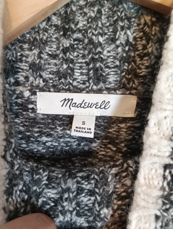 Madewell Marled Mockneck Sweater Black N White Merino Wool Blend Womens SMALL - Image 4