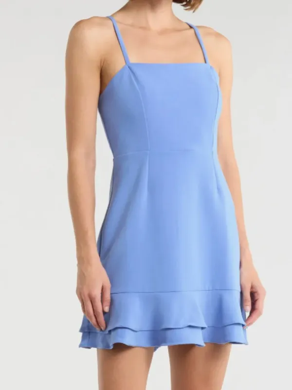 NWT French Connection Whisper Double Frill A-Line Dress 12, BAJA BLUE - Image 2