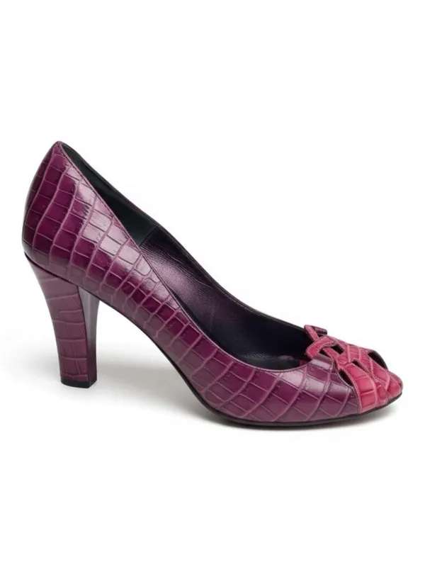 Vintage: Isaac ❉ Embossed Cut Out Peep Toe Pump Heels ❉ 2 Tone Pink Leather ❉ 8M - Image 2