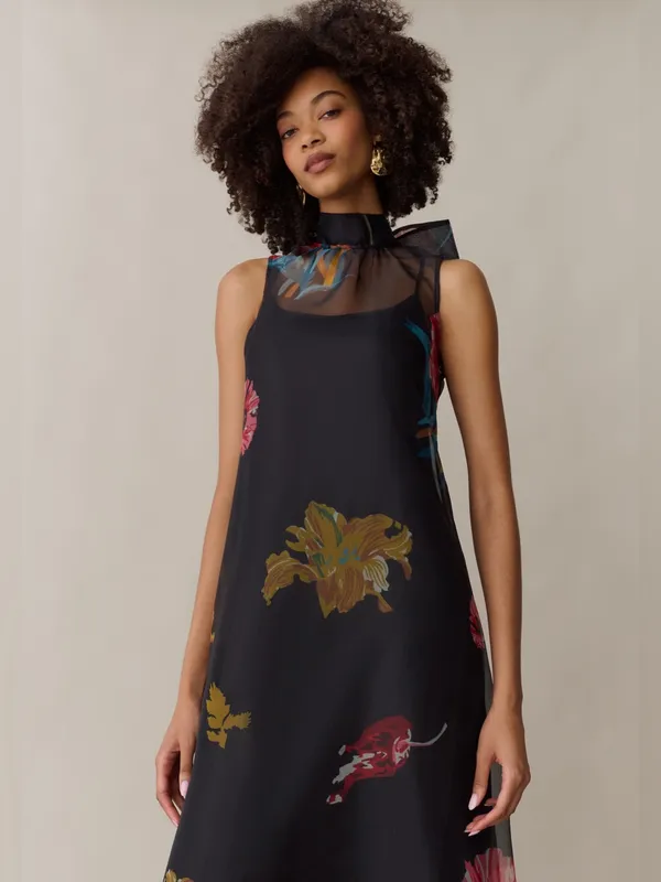 NWT Few Moda Alette Dress size Large L Caara Tulip Garden black floral maxi - Image 3