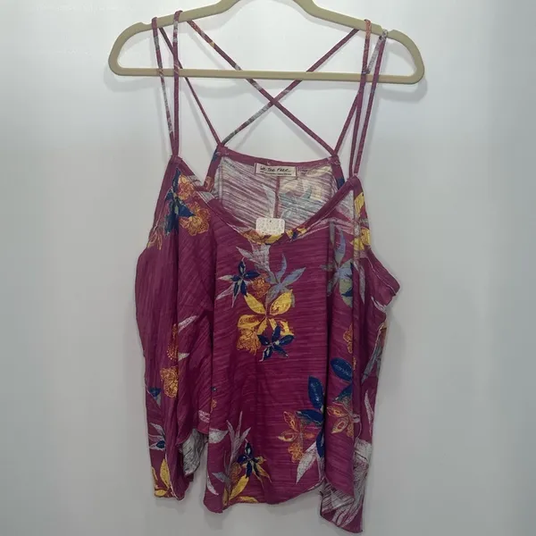 NWT We the Free Free People Hey Girl Cotton Tank Top In Spring Plum Combo - Image 4
