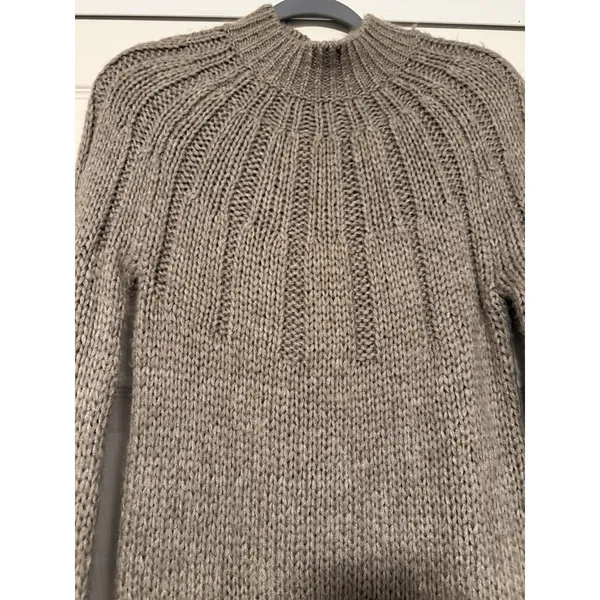 Abercrombie & Fitch Gray Mock Neck Chunky Knit Sweater Preppy Fisherman Academia - Image 3