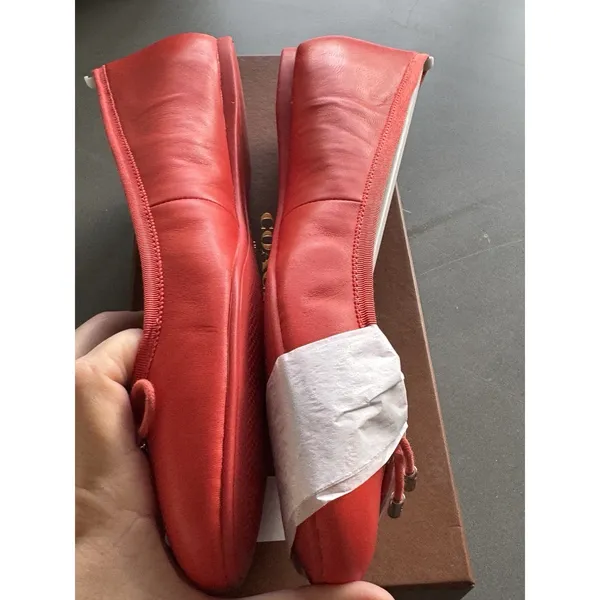 NEW COACH SIZE 9.5 Lara Silk Nappa Ballet Flats Orange Leather Bow Logo Shoes‎ - Image 8