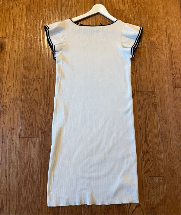 Lauren Ralph Lauren cream and black ribbed ruffled dress xl - Image 6