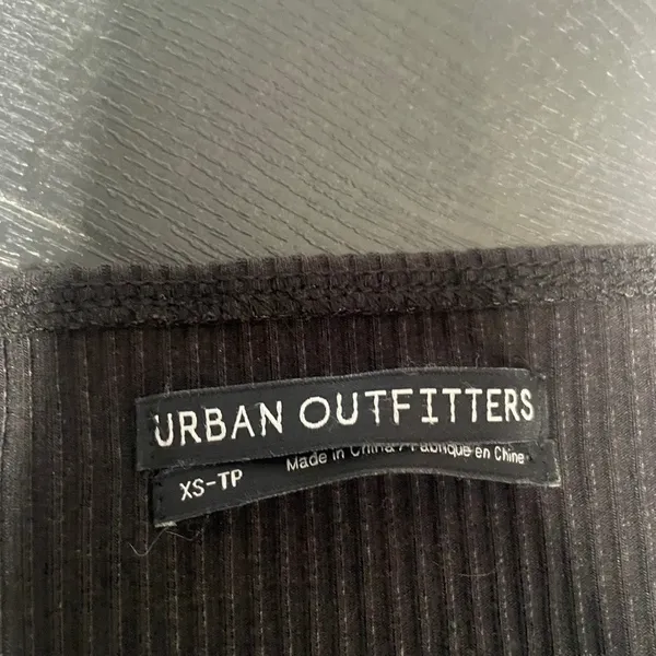 Urban Outfitters Black Ribbed Lace Up Long Sleeve Crop Top XS Square Neck Edgy - Image 2