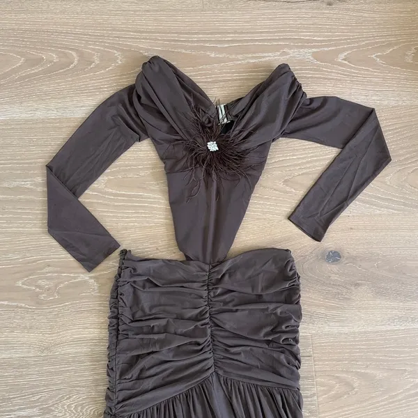 Outcast Clothing Maxi Dress Off Shoulder Cut Out Angelae Size M Brown - Image 2