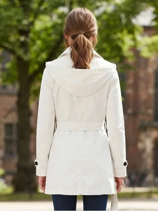 ESPRIT Hooded Double Breasted Trench Coat with Belt M 20” p2p White EUC - Image 10