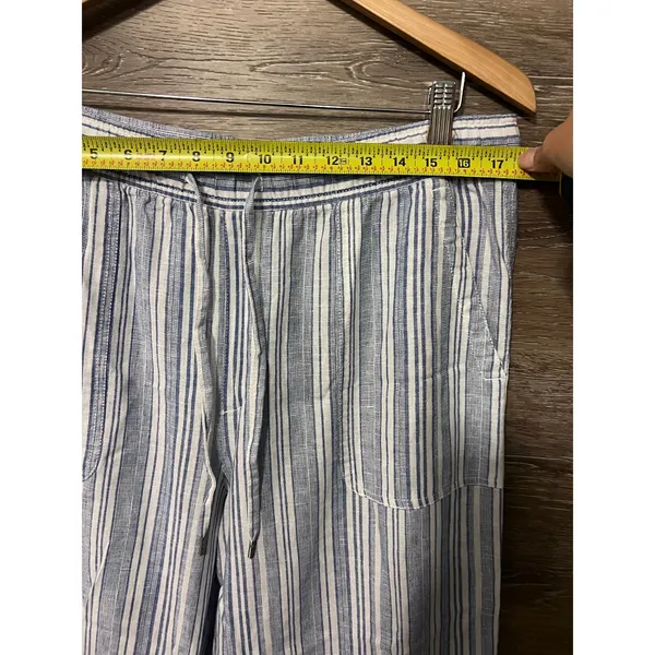 Gap linen blend pants size Large flare stripped blue white string flowy summer - Image 3