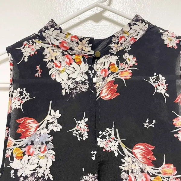 Maeve 100% Silk Sleeveless Sheer Black Floral Blouse - Image 6