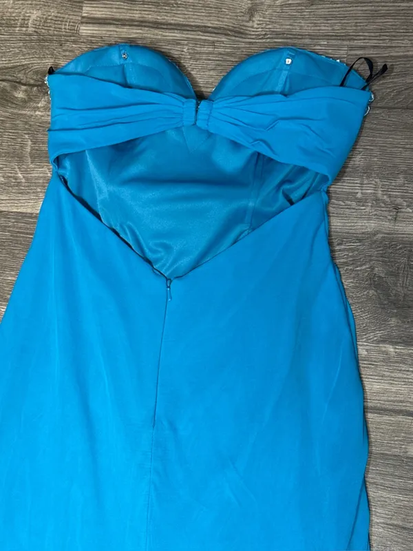 Alyce Paris Turquoise Beaded Strapless Formal Prom Evening Gown Size 10 - Image 4