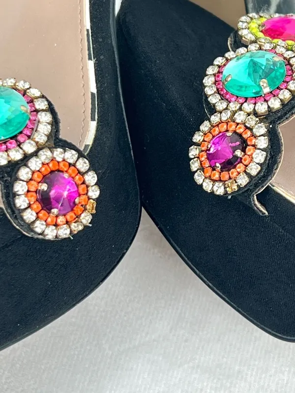 Betsey Johnson Sainte Black Silver Leopard Rhinestone Platform 5” High Heels 7.5 - Image 5