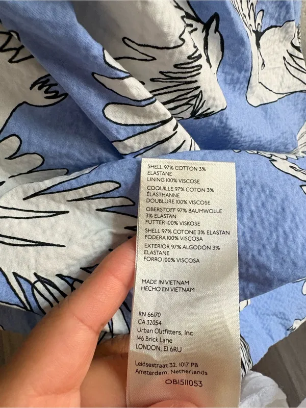 Maeve Anthropologie Mini Dress Sz 0 W Babydoll Blue Bird Print Open Tie Back - Image 5