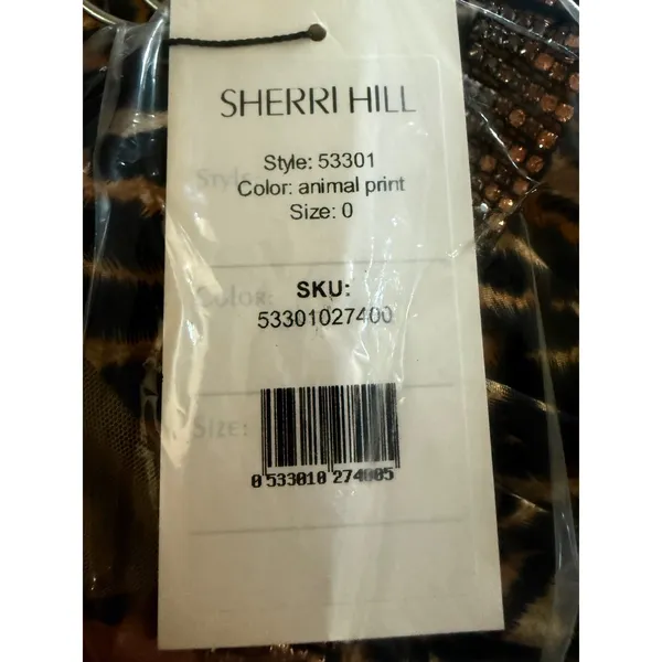 Sherri Hill 53301 Animal Print‎ Satin Halter Gown NWT Size 0 High Slit - Image 3