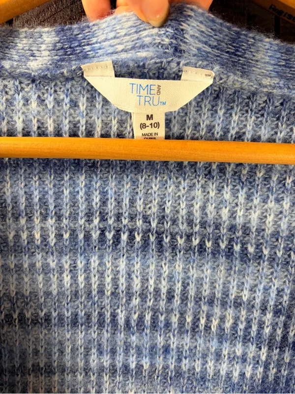 Time & Tru Cozy Blue Open-Front Knit Cardigan Sweater Medium - Image 6