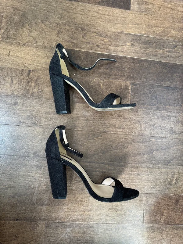 Forever 21 Black Ankle-Strap glitter fabric block heel ankle strap sandals 7.5 - Image 3