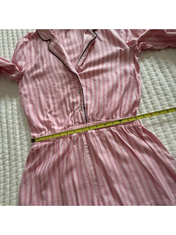 Victoria’s Secret Pink Striped PJ Pajama Sleep Romper Sz S Small - Image 5