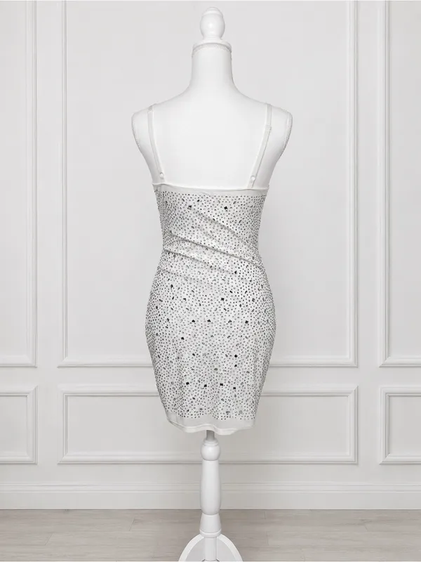 Windsor White Rhinestone Ruched Bodycon Mini Dress Size M Vegas Cocktail Party - Image 4