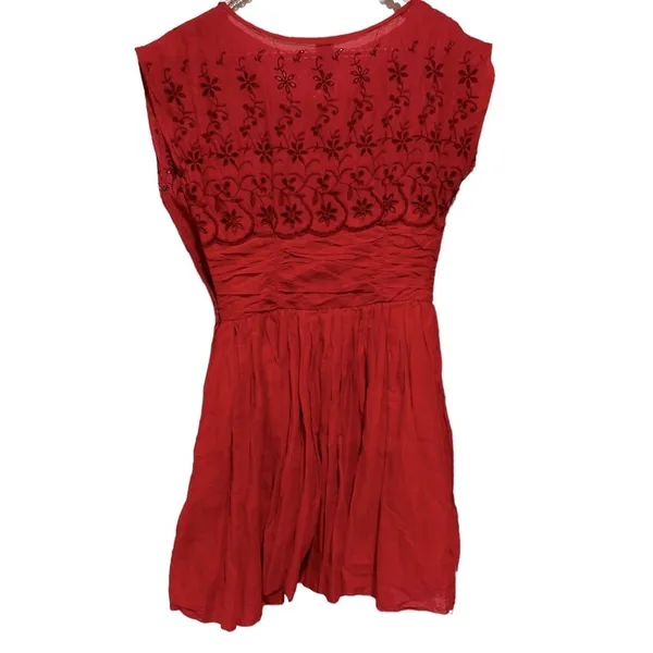 Free People Eyelet Garden Day Coral Embroidered Sleeveless Mini Cocktail Dress 4 - Image 6