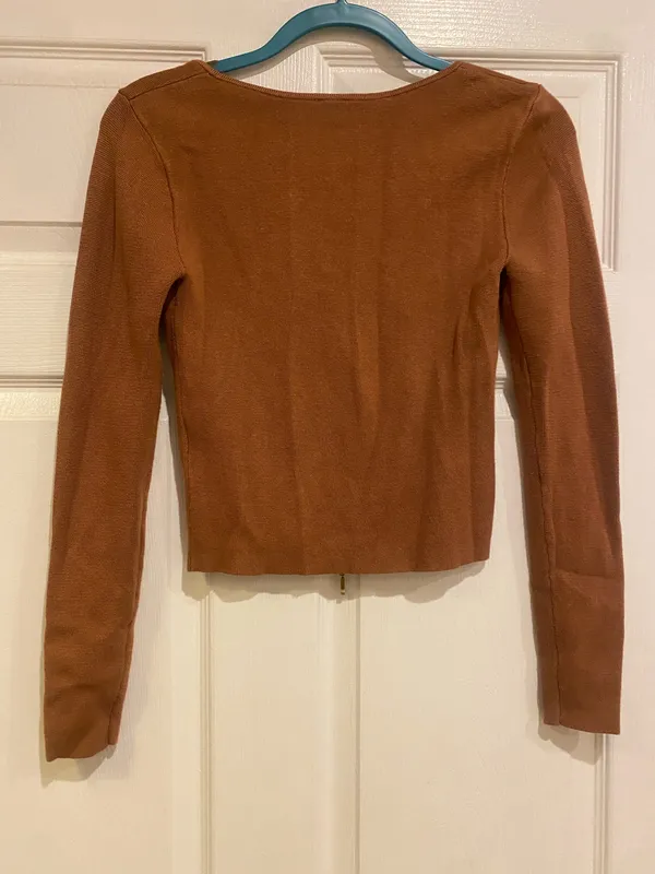 Abercrombie & Fitch Rust Brown Zip-Front Square Neck Top - Image 2