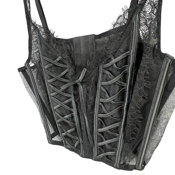 Victorias Secret Dream Angels Corset Top Womens M Black Unlined Lace Up Romantic - Image 7