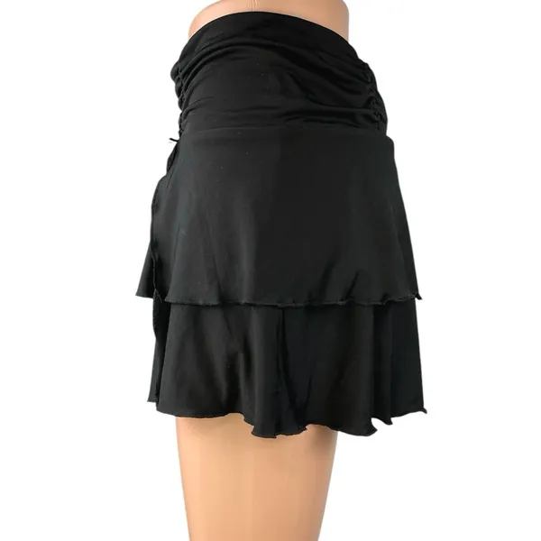 Tiger Mist Black Ruched Ruffle Layered Tiered Stretch Mini A-line Skort Skirt S - Image 2