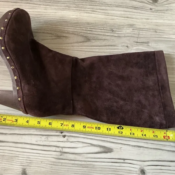 Banana republic brown suede leather platform boots women’s size 9.5 pull-on boot - Image 11