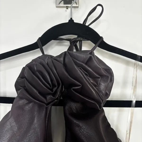 House of CB 'Olivia' Bitter Chocolate Vegan Leather Mini Dress - Image 5