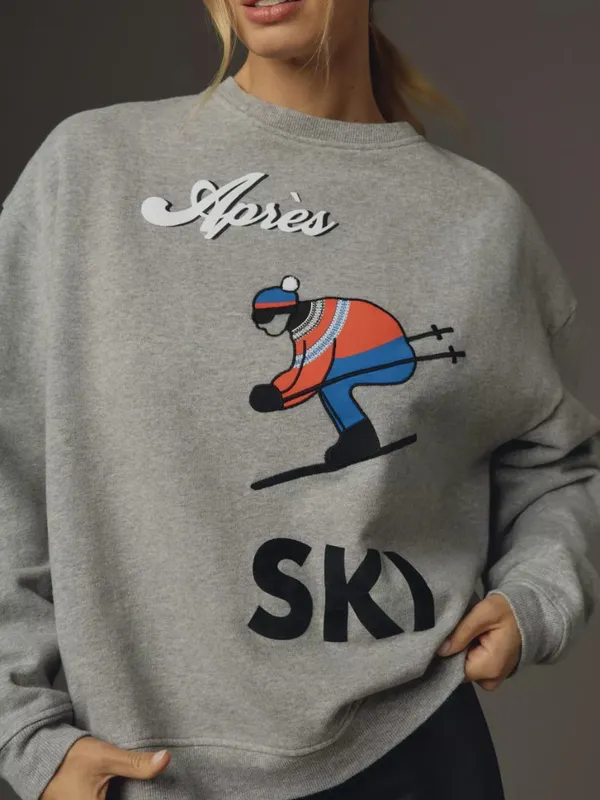 Anthro KULE Oversized Après Ski Graphic Cotton Pullover Crewneck Sweatshirt XS - Image 2